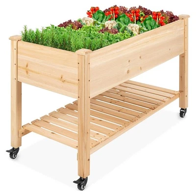 Raised Garden Bed - Elevated Wood Planter Box with Bed Liner On Wheels US STOCK - Image 1 of 4