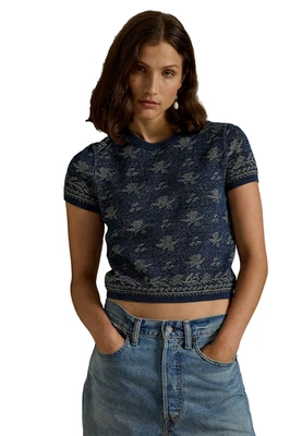 NUEVO CON ETIQUETAS Polo Ralph Lauren Para Mujer Recortado Floral Algodón Manga Corta Suéter XL Foto 1 de 3