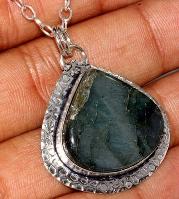 Enorme collar de labradorita ardiente enchapado en plata 925 18" joyería llamativa GW Foto 1 de 3