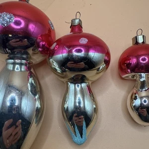 Lot Of 3 Vintage Mushroom Mercury Glass Ornaments - Picture 1 of 10