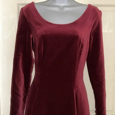 Laura Ashley Vintage Burgundy / Red Velvet Button Back Dress Size 10  - Image 1 of 4