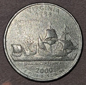 2000P Virginia State Quarter Late Stage Die Cap Or Missing Clad - Brockage Error - Picture 1 of 2
