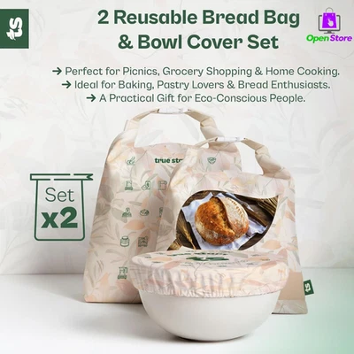 Beeswax Bread Bags 2 Pack 13x17 XL with Cotton Bowl Cover Reusable Sourdough Set - Image 1 of 4