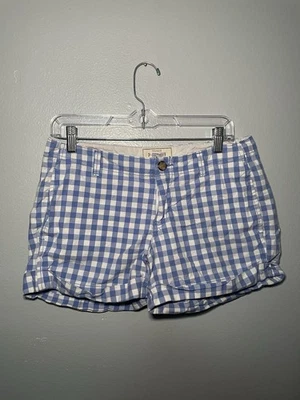 Old Navy Women’s Blue And White Plaid Perfect Shorts Size 6 - Image 1 of 4