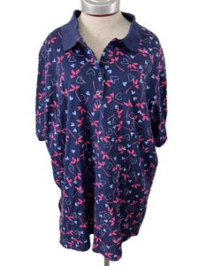 Woman Within blouse top Size 2X short sleeve polo pink blue hearts collar - Picture 1 of 7