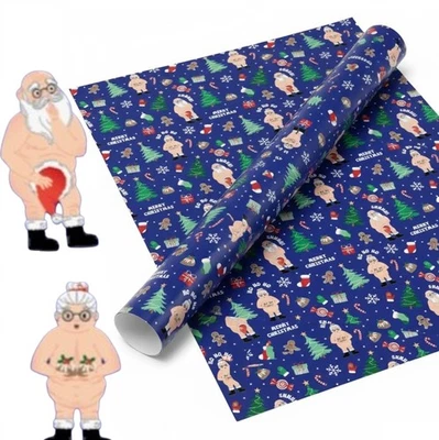 SHOP4ALLSORTS Rude Santa Christmas Wrapping Paper Roll Blue Funny Novelty Gift Wrap 15m x 50cm