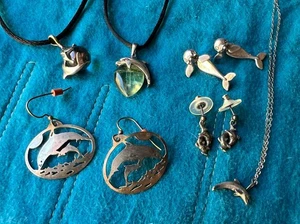 Vintage Delfin Schmuck Konvolut Ohrring und Halskette ansehen! - Bild 1 von 6