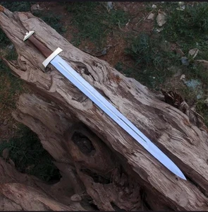 Handgeschmiedetes Kohlenstoffstahl Wikinger Schwert scharf kampfbereit Mittelalter Schwert + Scheide - Bild 1 von 9