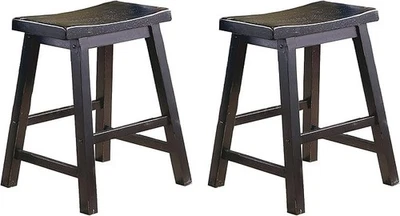 Victoria Saddle  18"  Wood Dining Stool in Black SAND (Set of 2) NEW - Image 1 of 4