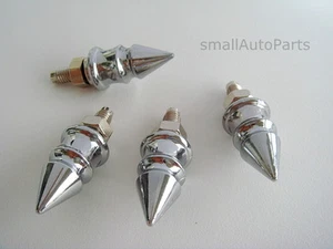 4 CUSTOM CHROME SPIKE License Plate Frame BOLTS Screws Caps car/truck/suv/auto - Picture 1 of 4