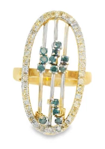 Impresionante anillo de cóctel móvil Estate de diamantes deslizantes azules de oro amarillo de 14K - Imagen 1 de 9