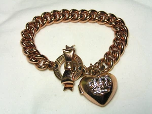 ...JUICY COUTURE...Rose Gold Tone Heart Locket Bow Toggle Bracelet... - Picture 1 of 9