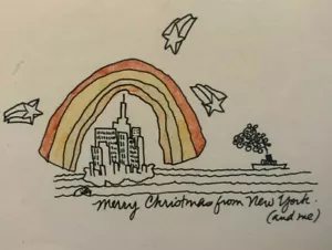 Dibujo en tinta y agua de la isla/horizonte de la ciudad de Nueva York - estilo John Lennon - Imagen 1 de 3