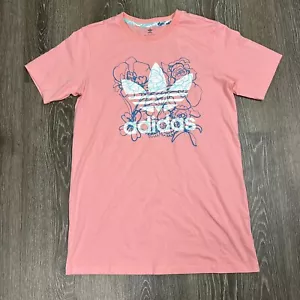 Adidas NWT Youth Long Boyfriend Short Sleeve Tee Pink Floral Logo Size XL 14-16 - Picture 1 of 4