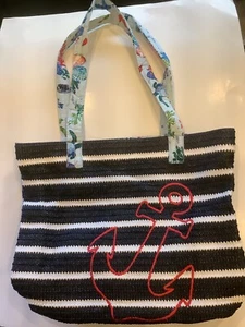 NWOT~ Vera Bradley Anchors Aweigh X-Large Straw Tote Bag 14X17X6 - Picture 1 of 12