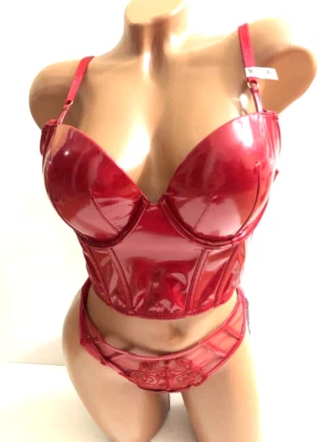 Victoria's Secret Very Sexy Midnight Affair Faux Patent Corset 2PC Set Red NWT - Image 1 of 4