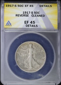 1917-S 50c Walking Liberty Half Dollar ANACS EF 45 Details | Reverse Cleaned XF - Picture 1 of 4