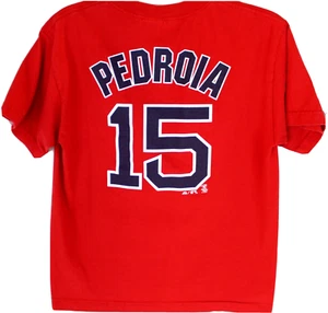 Majestic ~ PEDROIA #15 Bright Red Sox Youth T-Shirt  ~ Pre-Shrunk Size Large - Picture 1 of 7
