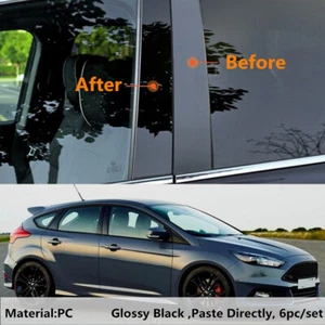 Decal Cover Fit For Ford Focus 12-18 Hatchback Gloss Pillar Posts 6pc Door Trim - Imagen 1 de 6