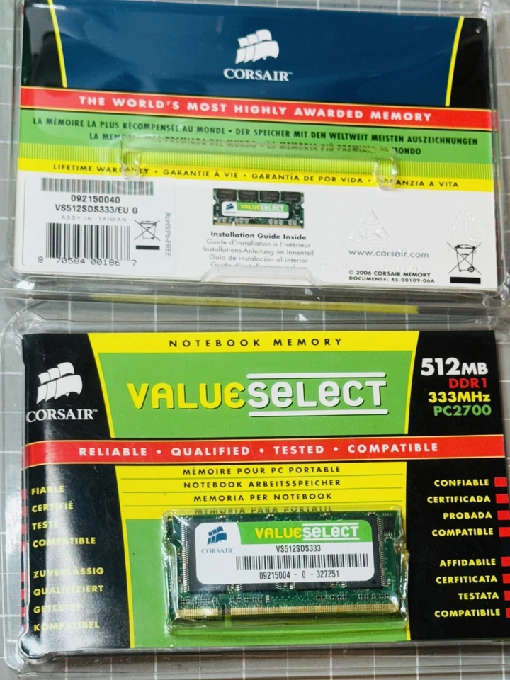 Corsair ValueSelect VS512SDS333 Notebook RAM Stick 512 MB DDR 1 333MHz - Image 1 of 2