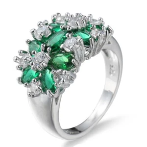 Flower Style Multi Natural Green Amethyst White Fire Topaz Silver Ring Size 6-10 - Picture 1 of 4