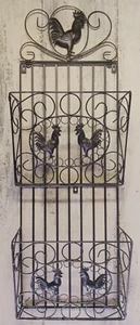 Vintage Large Hanging Metal Wall Pockets 38"t x 12 1/4"w x6 1/4"d Rooster Design - Picture 1 of 23