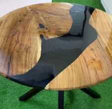 Wood And  Black Epoxy Resin Round Coffee, Dining, Center,Flower & End Table Top