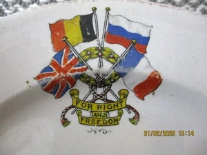 White patriotic/commemorative small plate WW1 'For Right and Freedom' - Picture 1 of 4
