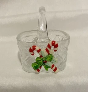 Miniature Glass Basket w/Candy Canes & Holly 2 x 3" - Picture 1 of 6