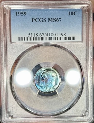 Toned 1959 Roosevelt Dime PCGS MS67 Cover