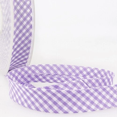Stephanoise 30mm Gingham Bias Binding Tape Mauve - per metre