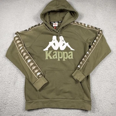 Kappa Hoodie Mens Medium Olive Green Omini Logo Tape Sleeve Pullover Sweatshirt - Image 1 of 4
