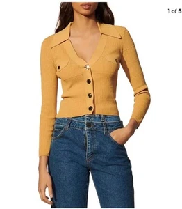 Sandro Paris Cardigan Size 3 UK 12 Mustard Colour - Picture 1 of 7