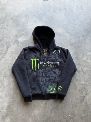 Fox Racing Monster Energy #4 Black Zip Hoodie Jacket Sherpa Lined Men’s Large - Image 1 of 4