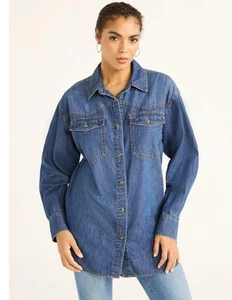Sofia Vergara Oversized Boyfriend Denim Button Down Shirt Medium (8-10) NWT - Picture 1 of 6