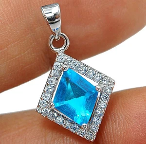 2CT Natural Blue Topaz & Topaz 925 Solid Sterling Silver Pendant Jewelry CP2-8 - Picture 1 of 1