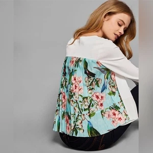 Ted Baker Open Front Natural Ferliss Nectar Cardigan Designer White floral Pleat - Picture 1 of 16