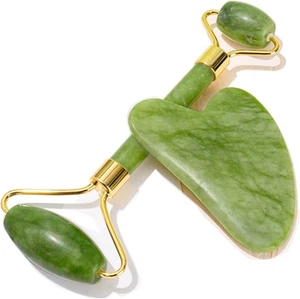 HERRAMIENTAS FACIALES GUA SHA Y RODILLO DE JADE MASAJEADOR FACIAL ORIGINAL PARA HINCHAZÓN ARRUGAS - Imagen 1 de 8