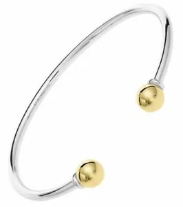 Cape Cod Jewelry 925 Sterling Silver - 14k Gold 2 Ball Cuff Bracelet Size 8 - Picture 1 of 5