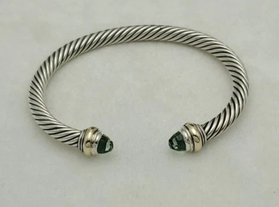 David Yurman 5mm Cable Classic Bracelet with Prasiolite & 14K Gold size Large - Image 1 of 4