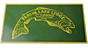 Vintage Parlin Lake Lodge Sign - Fish Cabin Gas Pump Porcelain Sign - Picture 1 of 14
