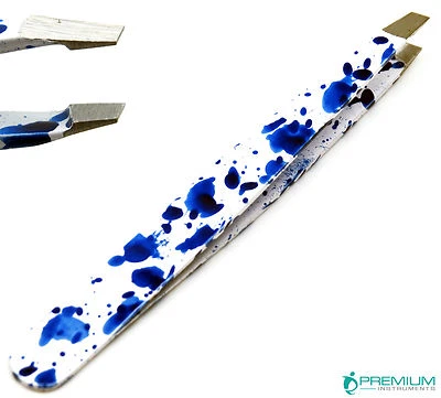 PREMIUM INSTRUMENTS Beauty Eyebrow Hair Removal White/Blue Tweezer Profession​al Slanted Tip Tools