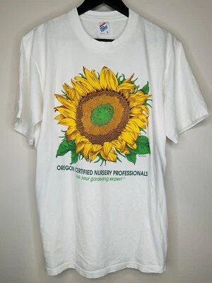 Camiseta vintage girasol oregón vivero talla XL blanca flor natural Foto 1 de 4