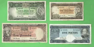#D495. FOUR(4) OLD AUSTRALIAN BANKNOTES - TEN SHILLING to TEN POUND(DAMAGE) - Bild 1 von 2