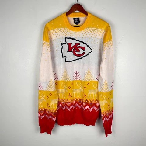 Kansas City Chiefs Ugly Christmas Sweater Men Medium White Yellow Red Holiday Cover