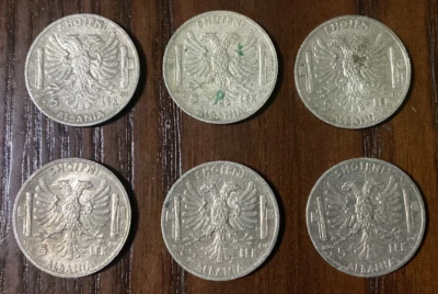 Monedas Albania 6 piezas plata 5 lek 1939 ocupación italiana.. Foto 1 de 2