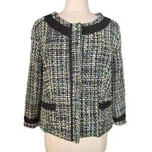 Sandro Blazer Sakko Tweed schwarz-blau Gr. XL gefüttert cropped adrett klassisch - Bild 1 von 11