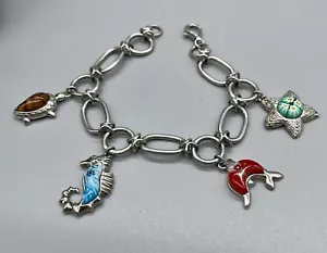 ALAN K SIGNED STERLING MILLIFIORI MURANO GLASS CHARM BRACELET SEA LIFE BEACH USA - Picture 1 of 15