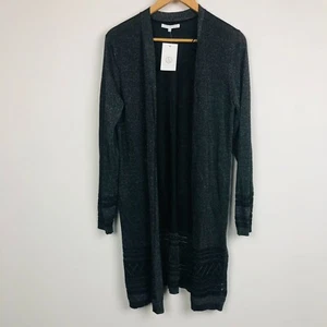 NWT Linda Matthews Women's Metallic Weave Open Front Duster Cardigan Size Large - Picture 1 of 6