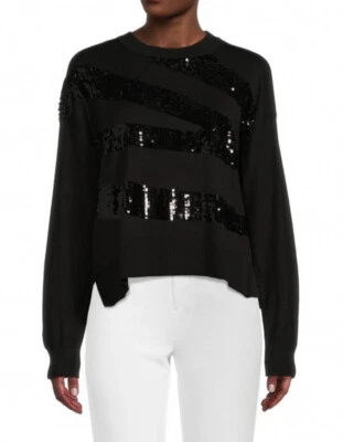 DKNY ​Suéter negro manga larga con lentejuelas en zig zag para mujer talla M Foto 1 de 4